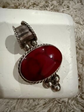 Real Sterling Silver Mexican Stone Pendant Necklace Charm